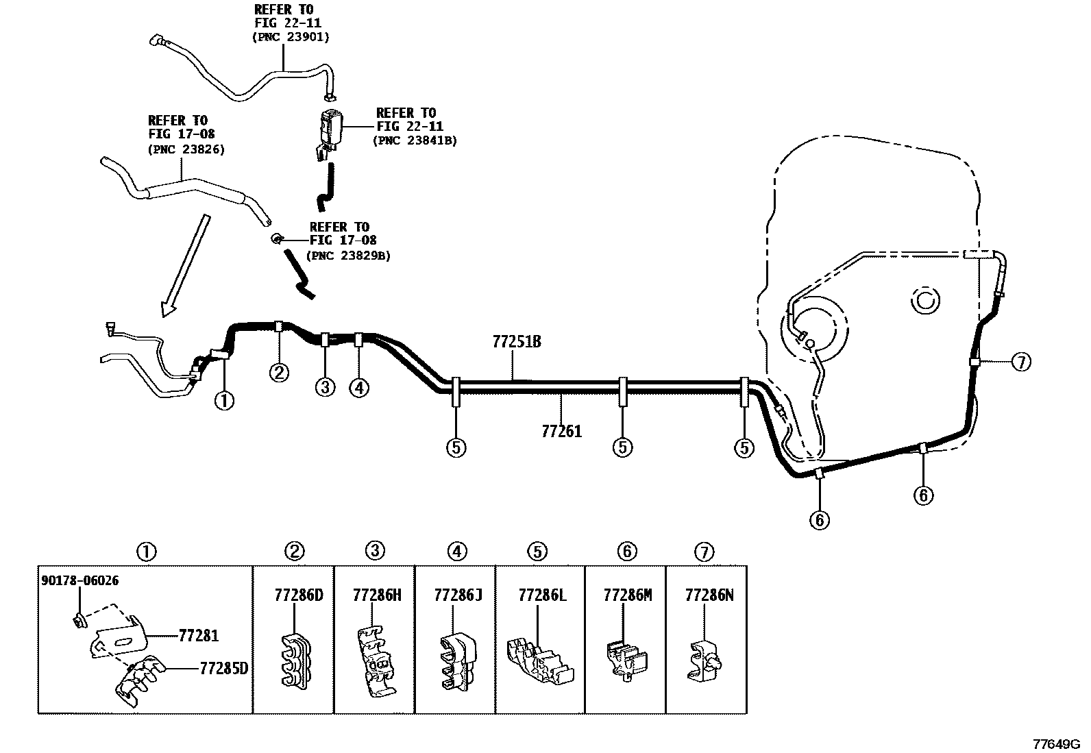 Toyota CAMRY 燃油箱和燃油管 EPC diagram — 77649G