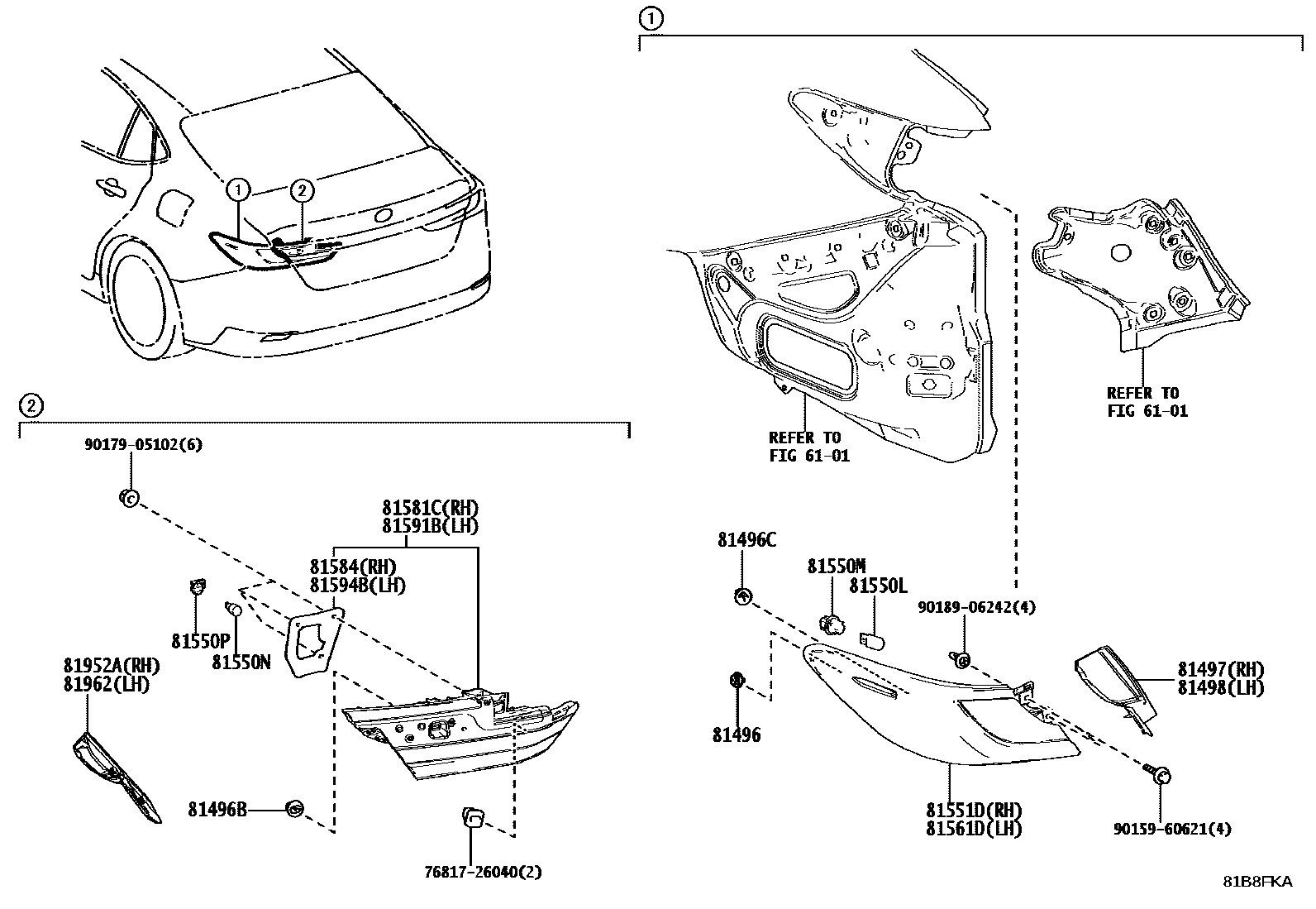 Toyota CAMRY 后组合灯 EPC diagram — 81B8FKA