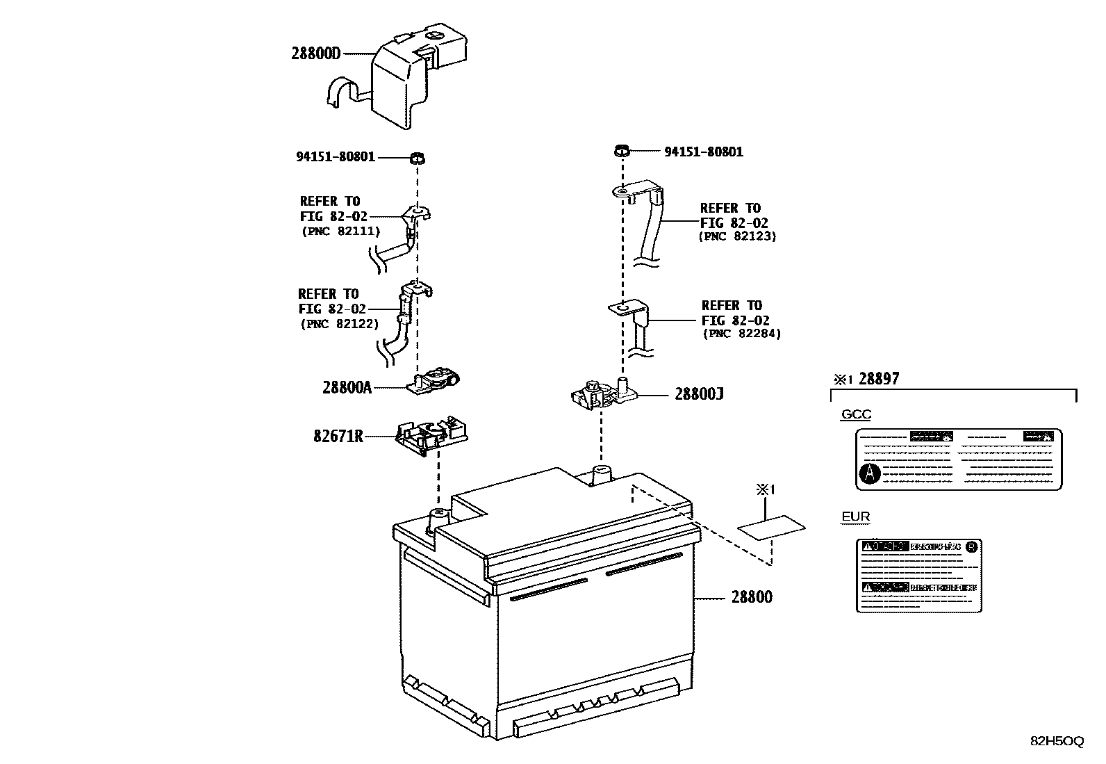 Toyota CAMRY 蓄电池和蓄电池电缆 EPC diagram — 82H5OQ