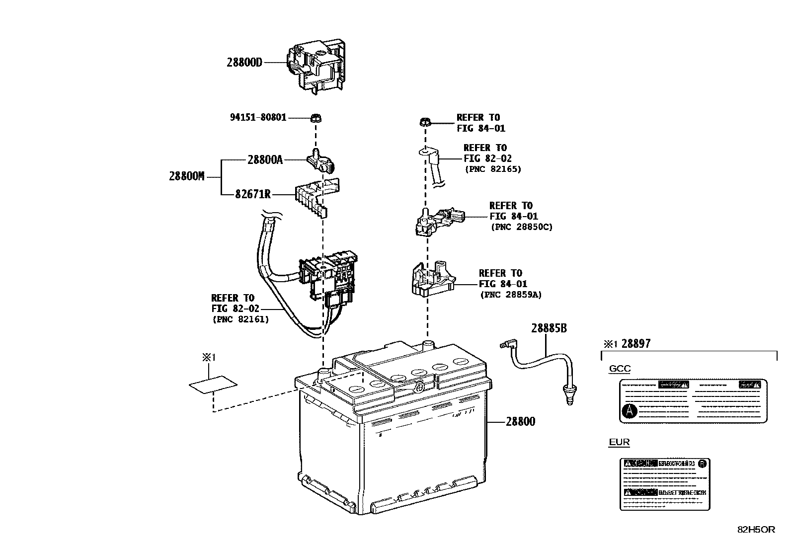Toyota CAMRY 蓄电池和蓄电池电缆 EPC diagram — 82H5OR