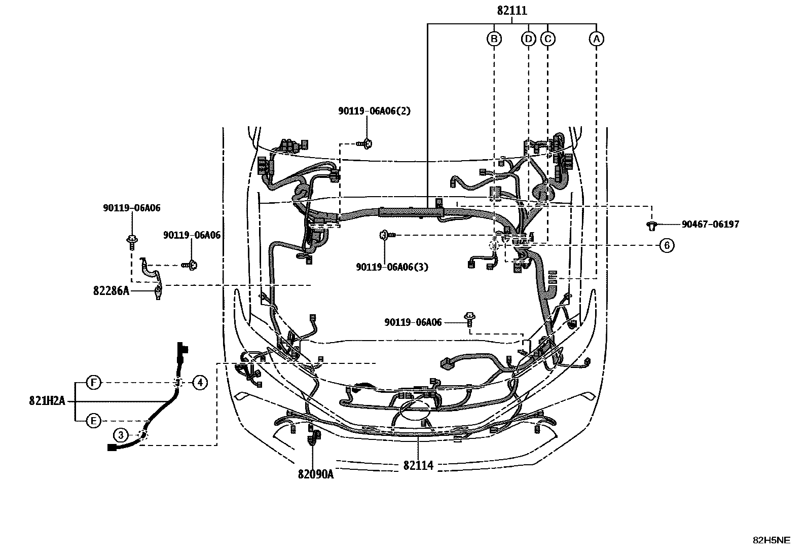 Toyota CAMRY 线束和卡夹 EPC diagram — 82H5NE