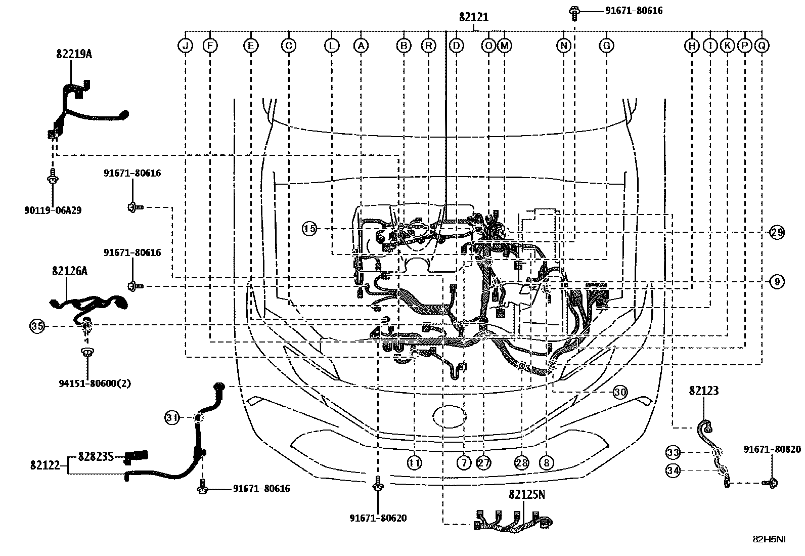 Toyota CAMRY 线束和卡夹 EPC diagram — 82H5NI