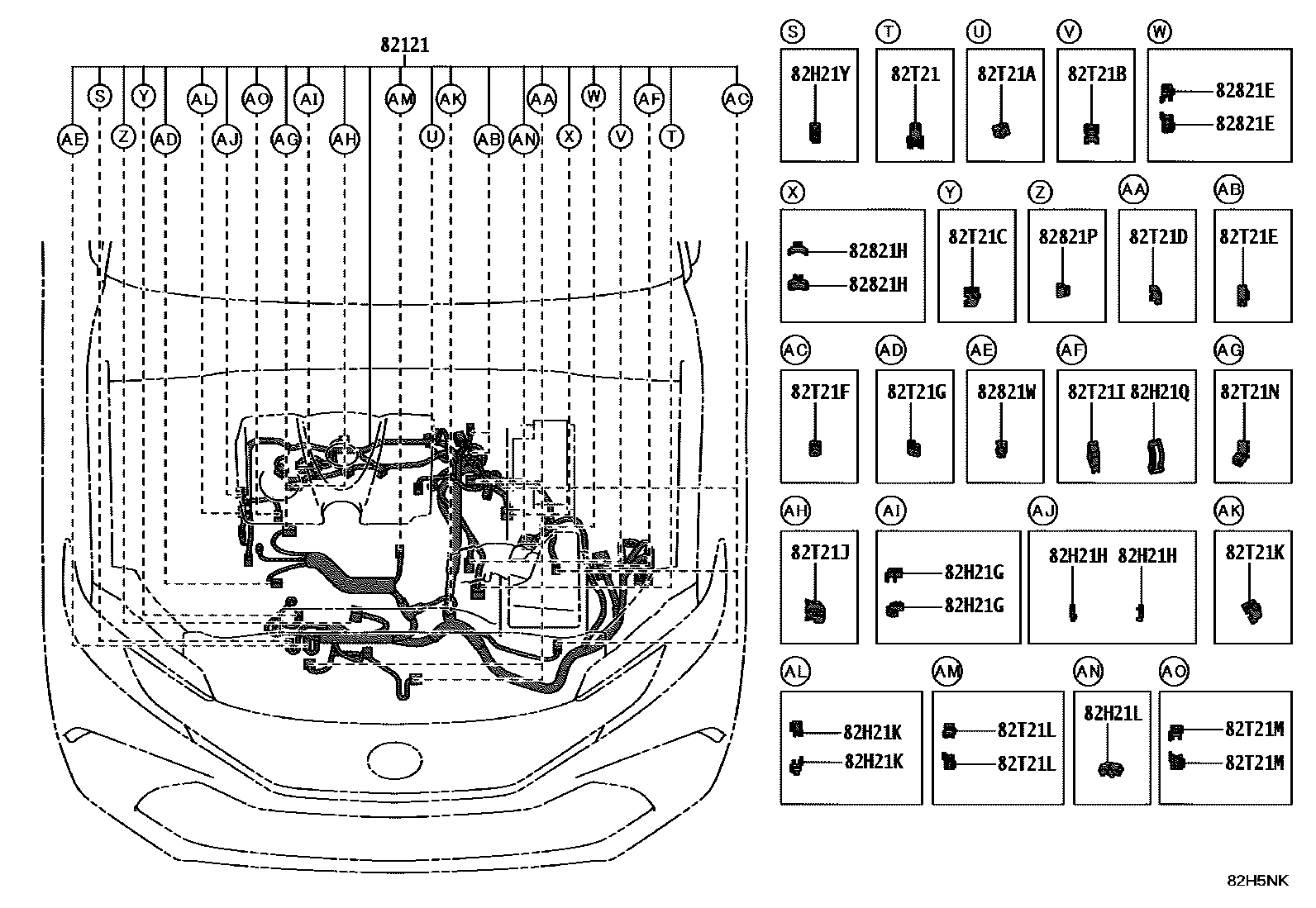 Toyota CAMRY 线束和卡夹 EPC diagram — 82H5NK