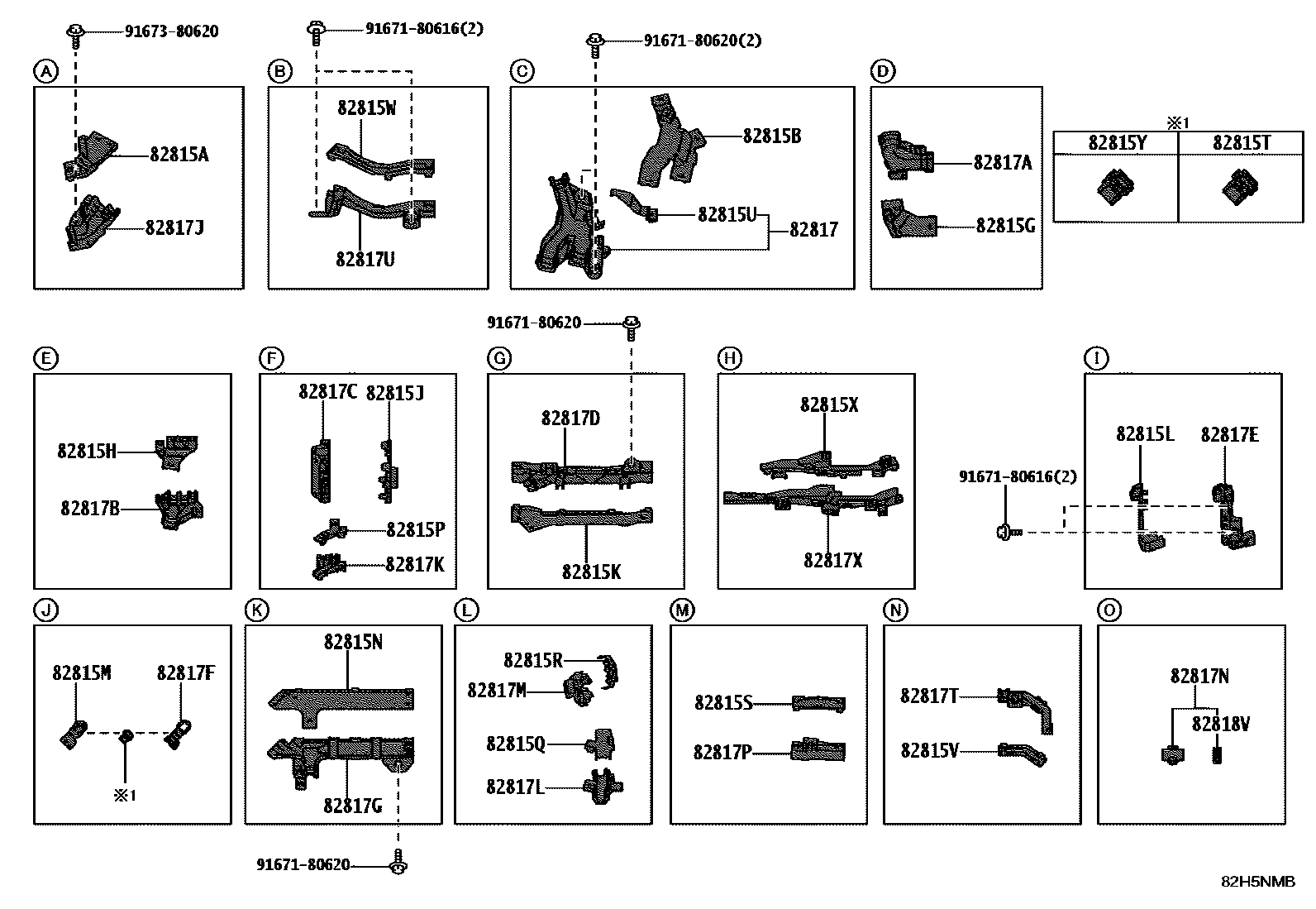 Toyota CAMRY 线束和卡夹 EPC diagram — 82H5NMB