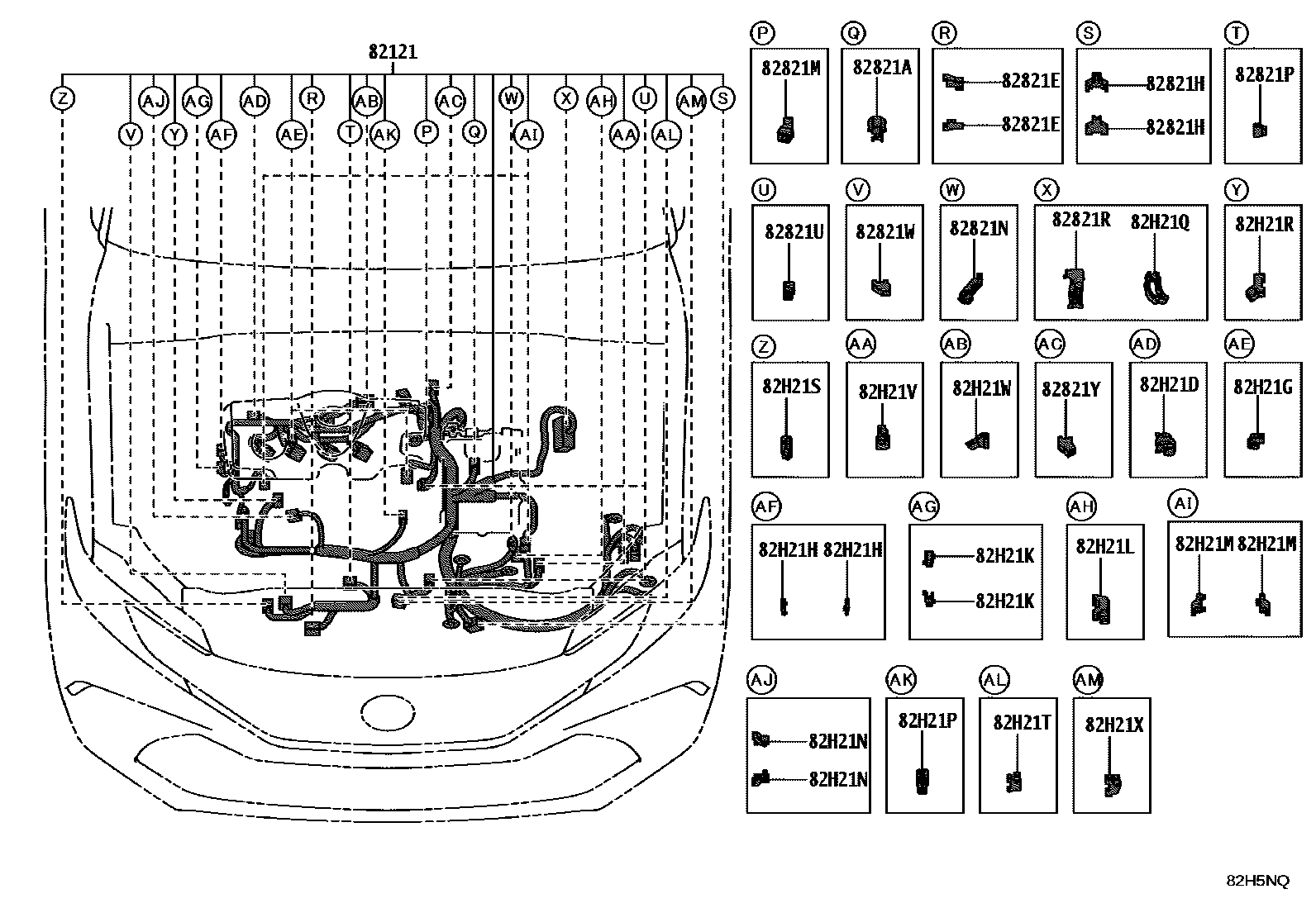Toyota CAMRY 线束和卡夹 EPC diagram — 82H5NQ