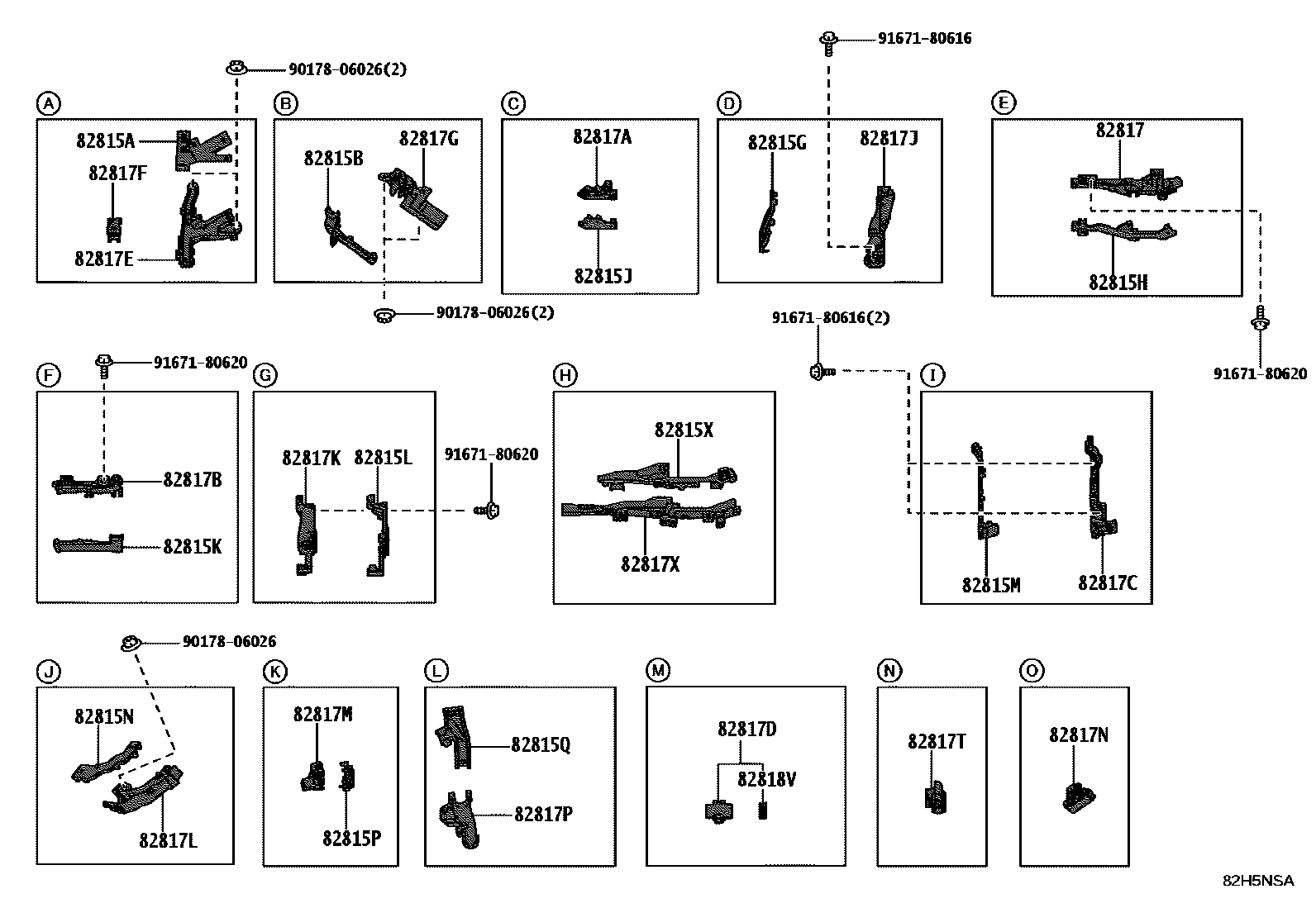 Toyota CAMRY 线束和卡夹 EPC diagram — 82H5NSA