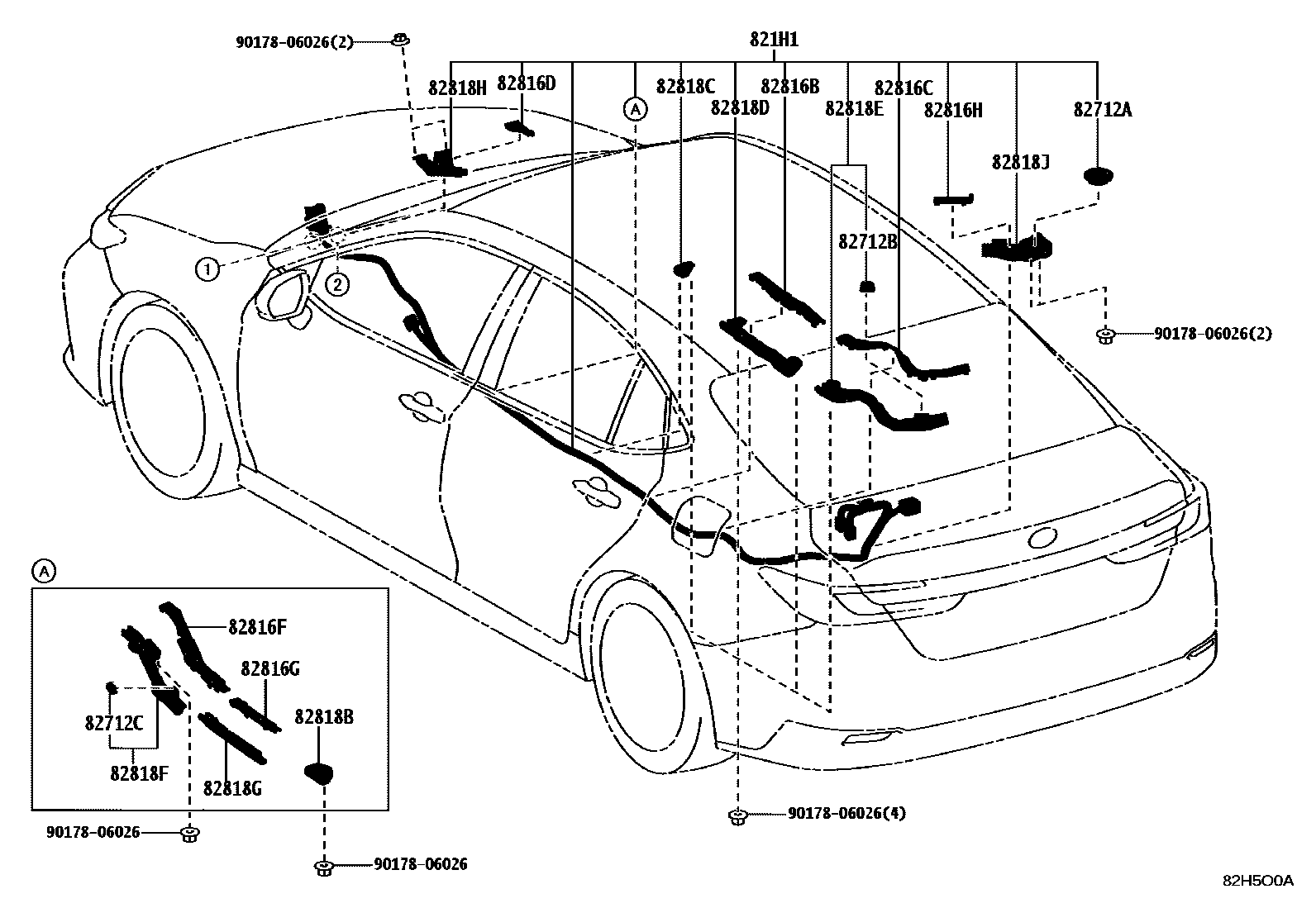 Toyota CAMRY 线束和卡夹 EPC diagram — 82H5O0A
