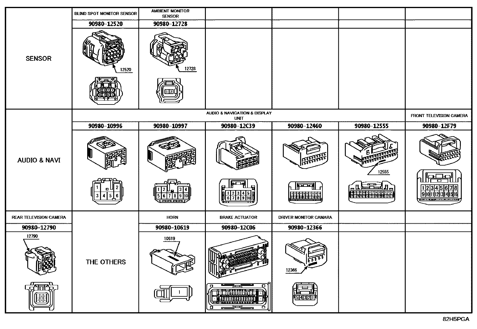Toyota CAMRY 线束和卡夹 EPC diagram — 82H5PGA