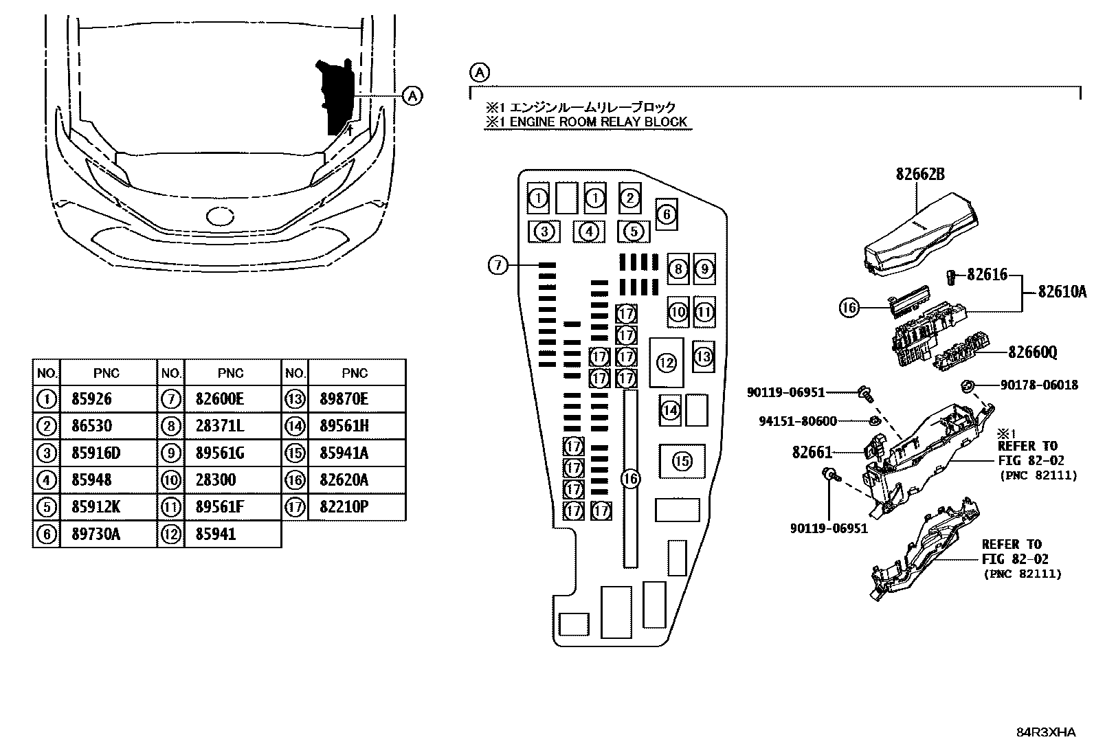 Toyota CAMRY 开关和继电器和ECU EPC diagram — 84R3XHA