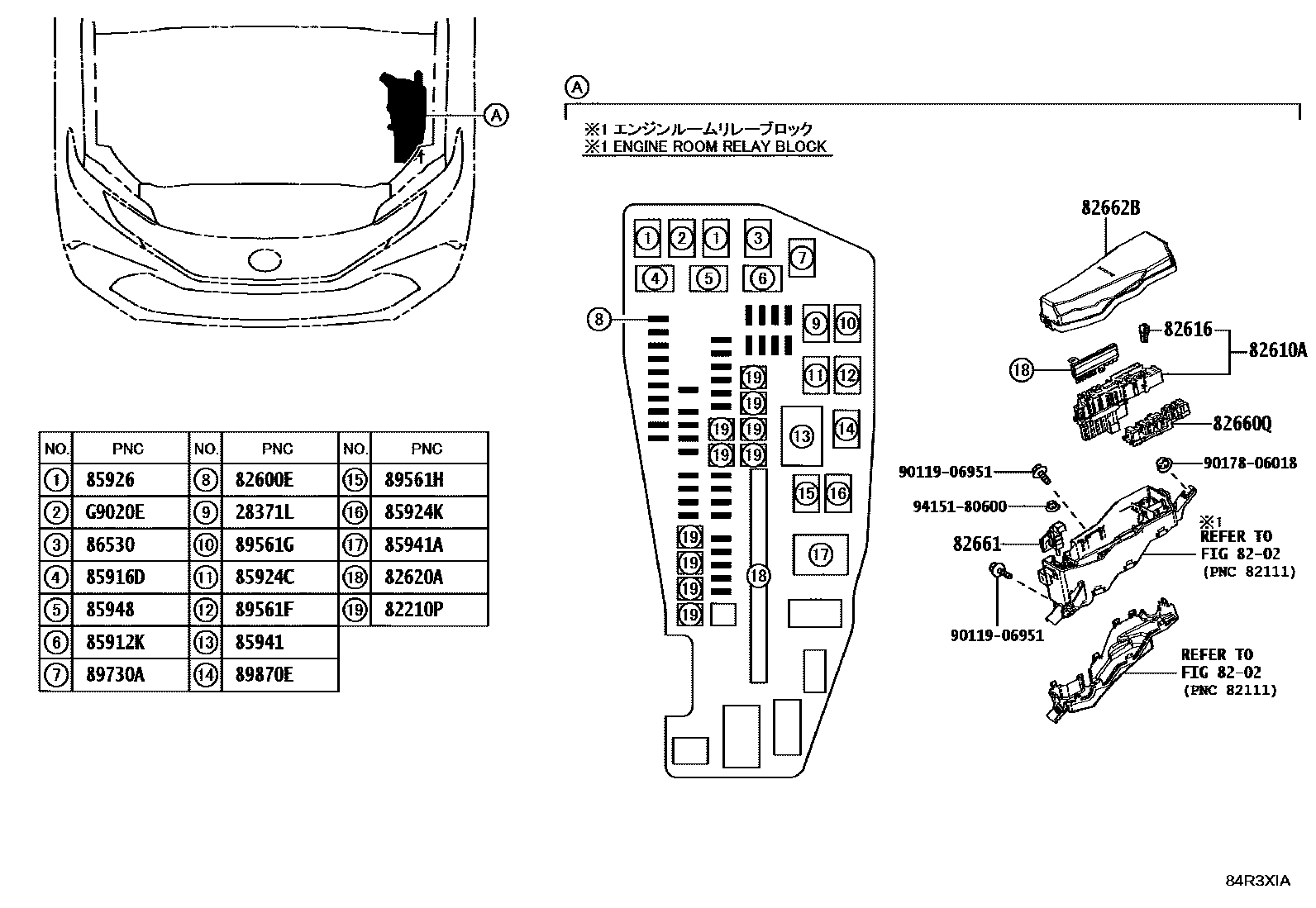 Toyota CAMRY 开关和继电器和ECU EPC diagram — 84R3XIA