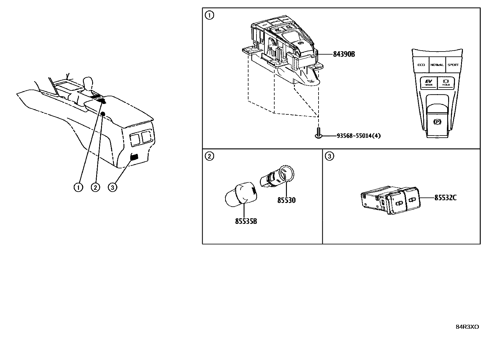 Toyota CAMRY 开关和继电器和ECU EPC diagram — 84R3XO