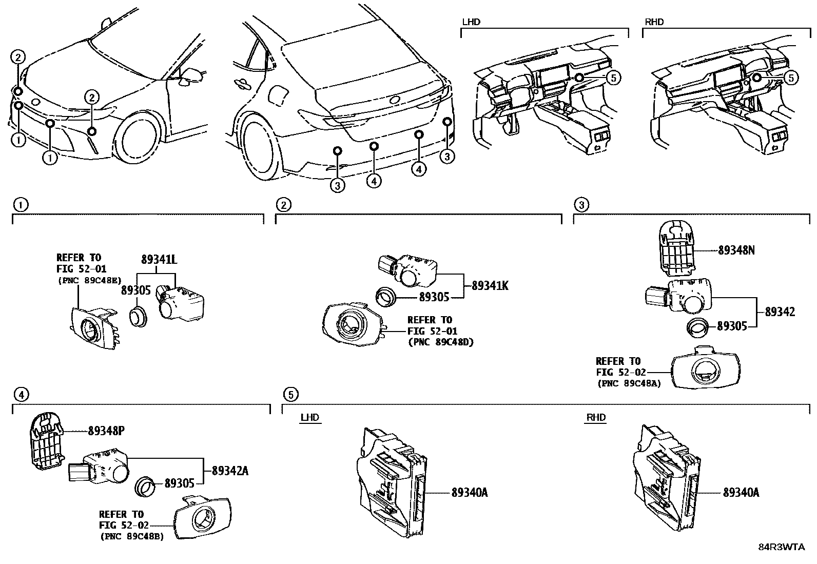 Toyota CAMRY 测距雷达和倒车雷达 EPC diagram — 84R3WTA