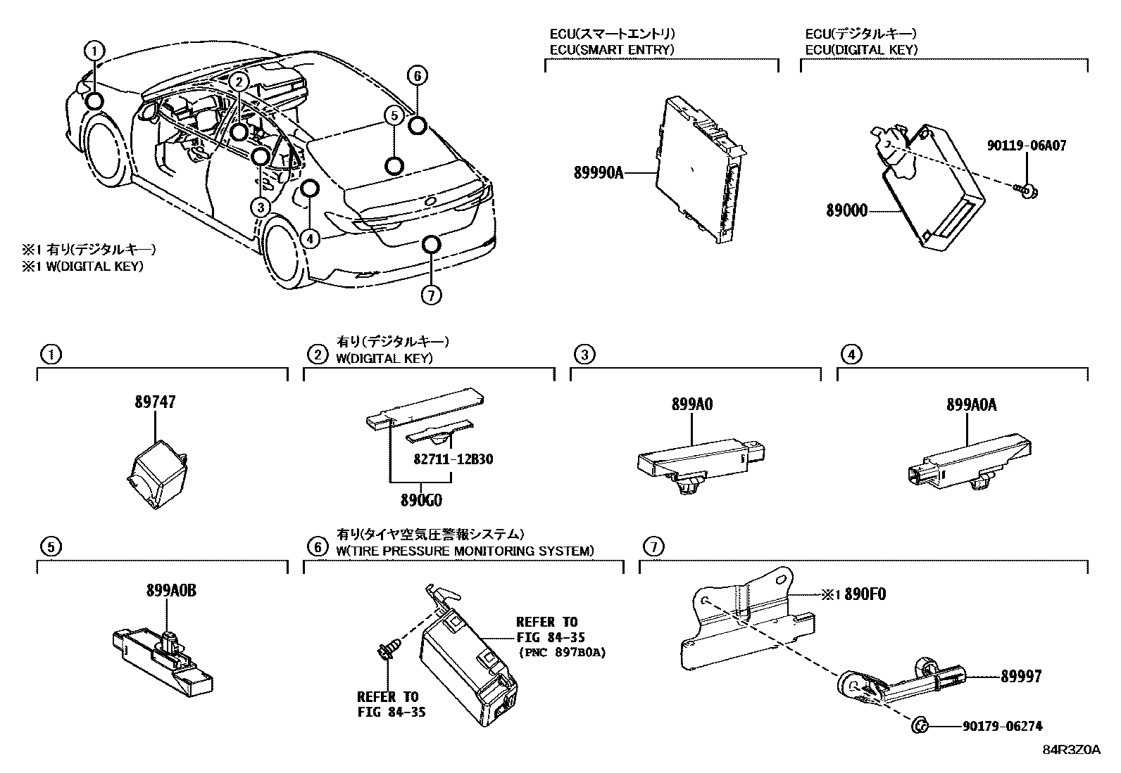 Toyota CAMRY 遥控门锁 EPC diagram — 84R3Z0A