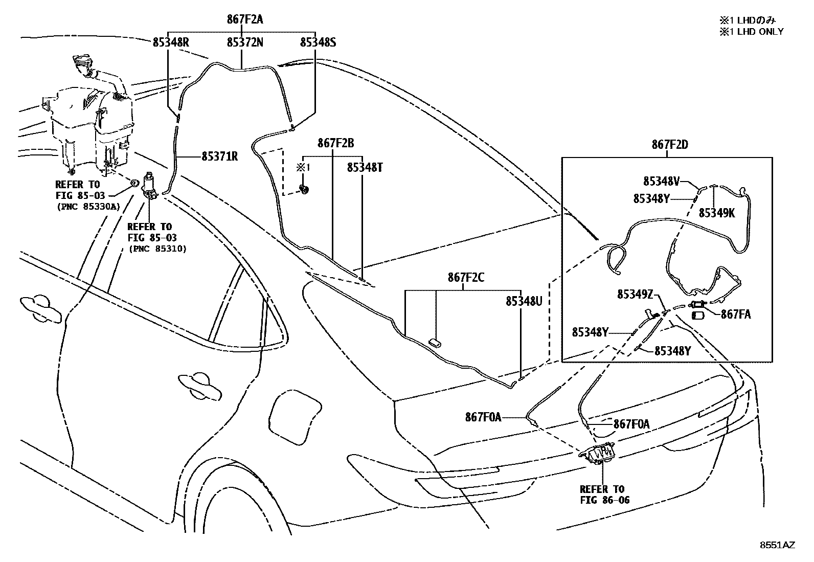 Toyota CAMRY 后清洗器 EPC diagram — 8551AZ