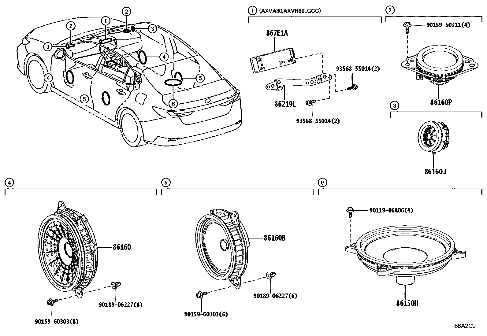 Toyota CAMRY 扬声器 EPC diagram — 86A2CJ
