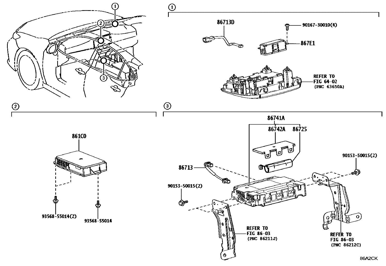 Toyota CAMRY 车载电话和呼救装置 EPC diagram — 86A2CK