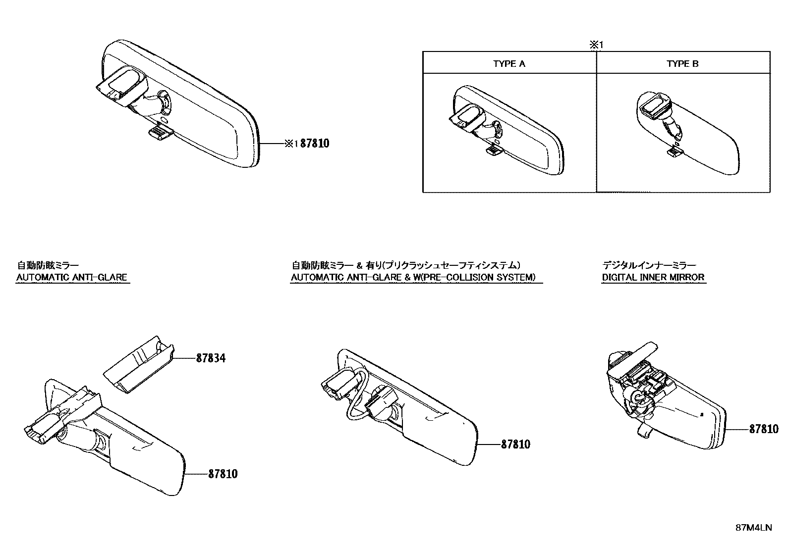 Toyota CAMRY 后视镜 EPC diagram — 87M4LN