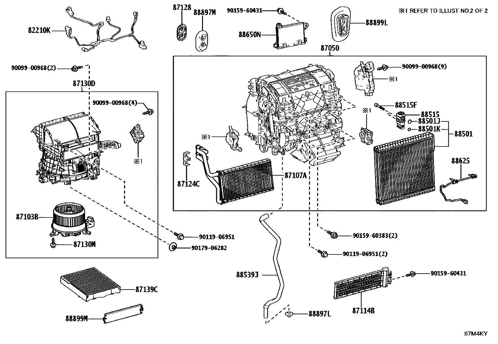 Toyota CAMRY 暖风和空调系统 - 冷却器组件 EPC diagram — 87M4KYA