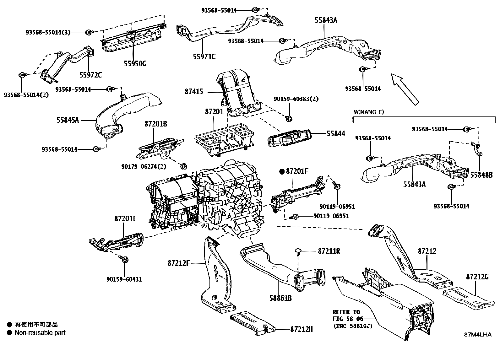 Toyota CAMRY 暖风和空调系统 - 控制器和风管 EPC diagram — 87M4LHA