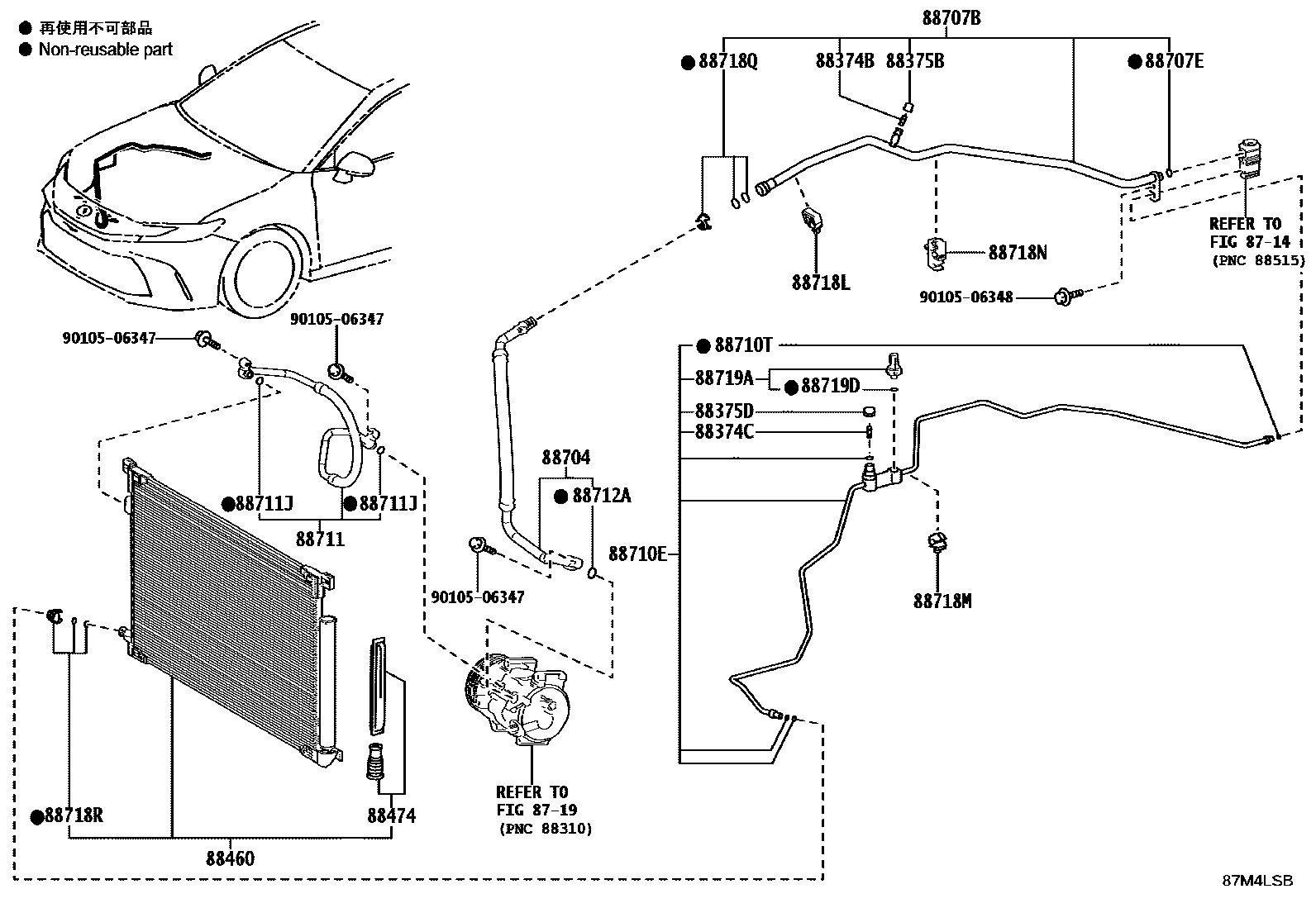 Toyota CAMRY Heating & Air Conditioning - Cooler Piping EPC diagram — 87M4LSB