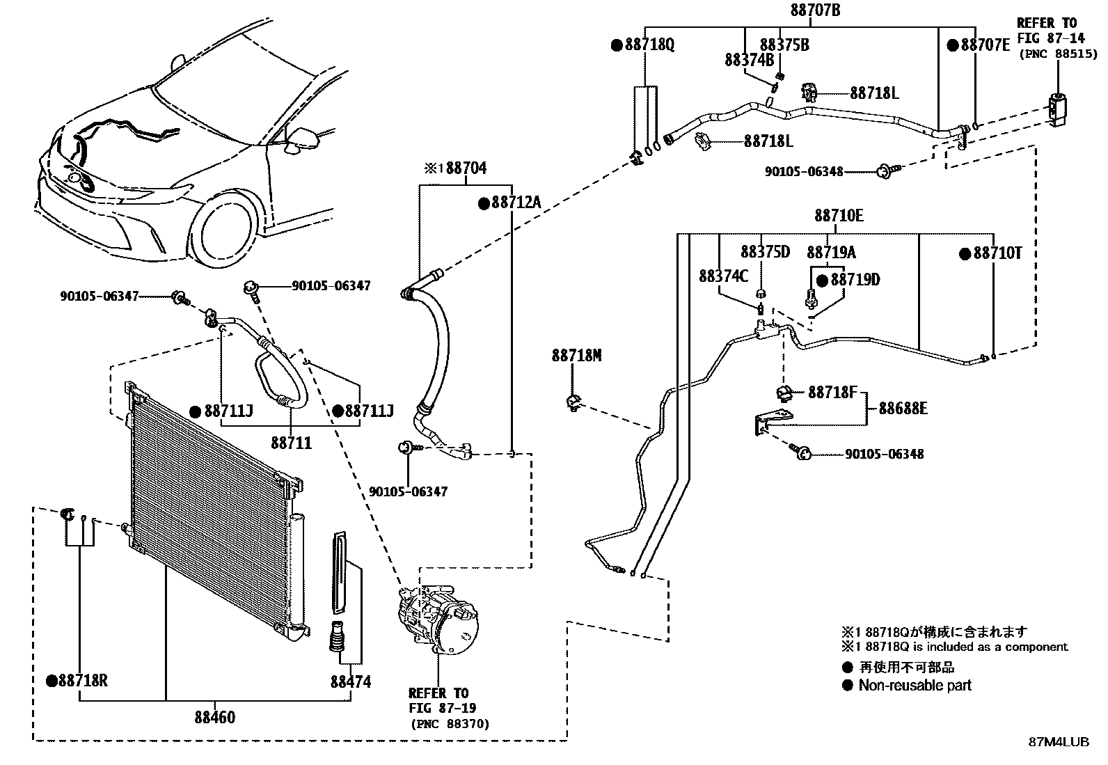 Toyota CAMRY Heating & Air Conditioning - Cooler Piping EPC diagram — 87M4LUB