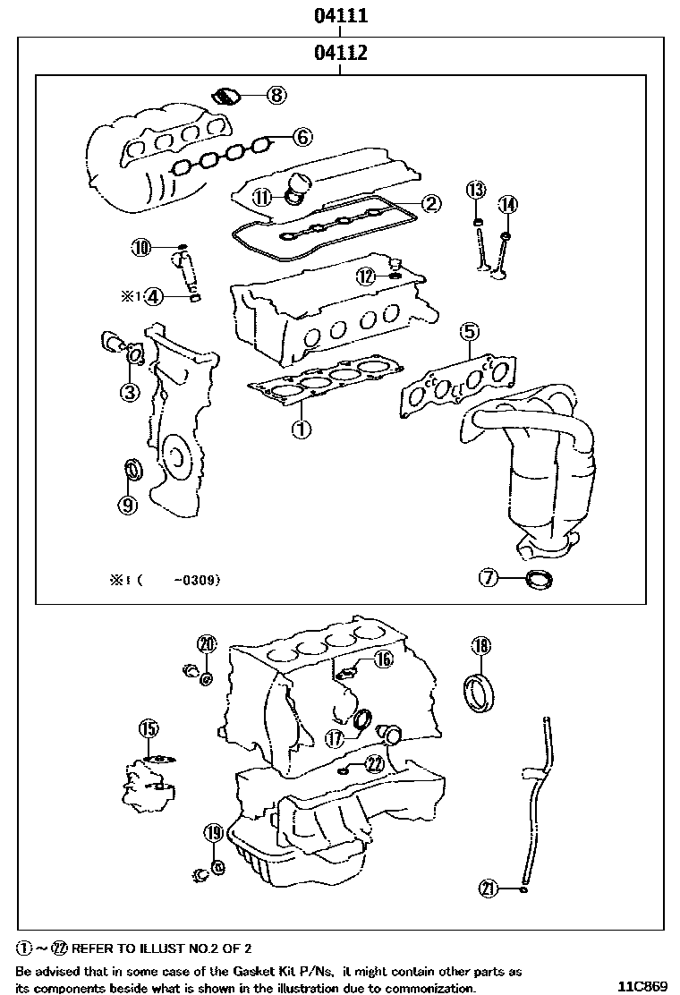 Toyota CAMRY Engine Overhaul Gasket Kit EPC diagram — 11C869
