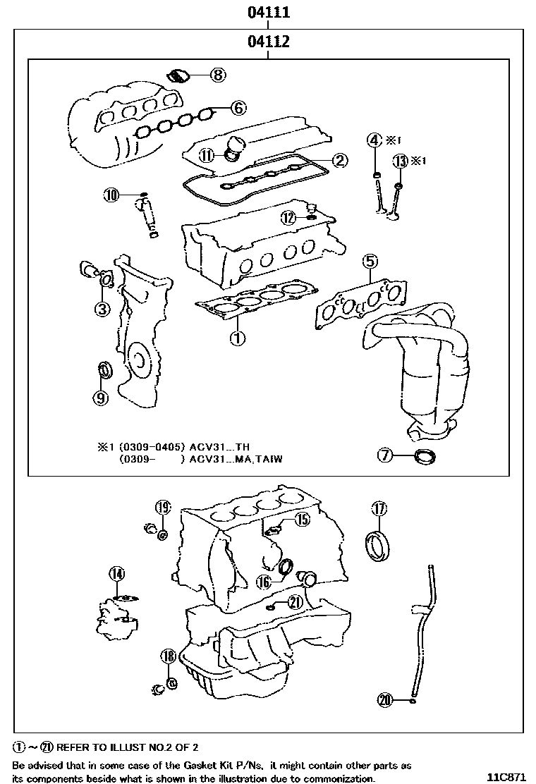 Toyota CAMRY Engine Overhaul Gasket Kit EPC diagram — 11C871