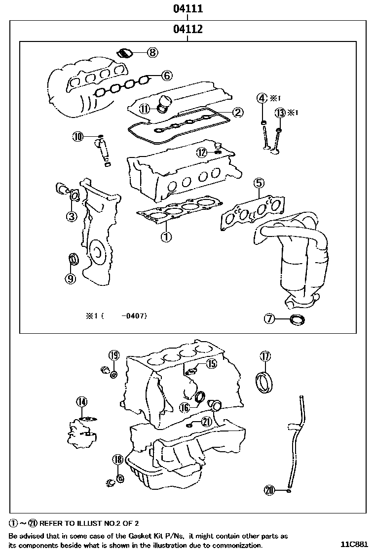 Toyota CAMRY Engine Overhaul Gasket Kit EPC diagram — 11C881