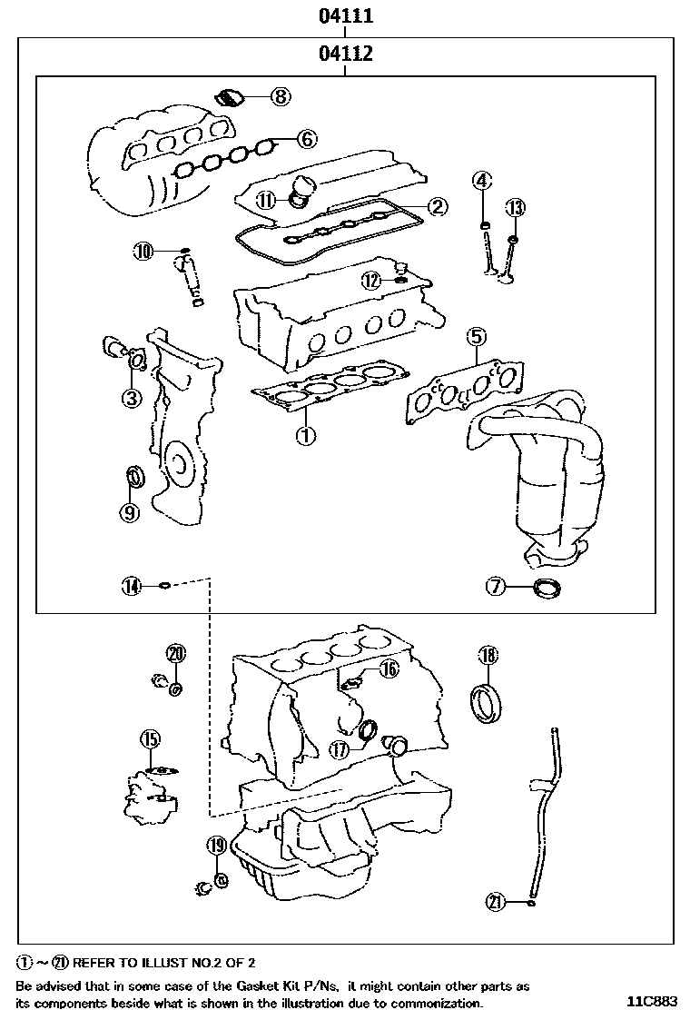 Toyota CAMRY Engine Overhaul Gasket Kit EPC diagram — 11C883