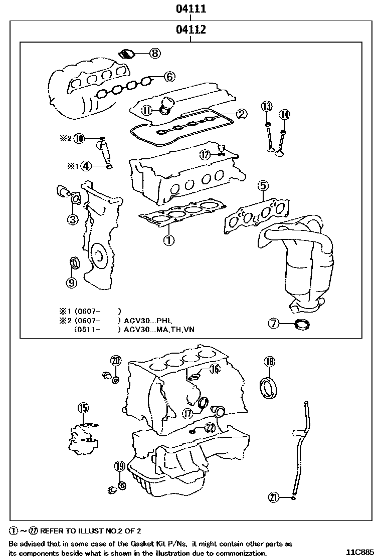Toyota CAMRY Engine Overhaul Gasket Kit EPC diagram — 11C885