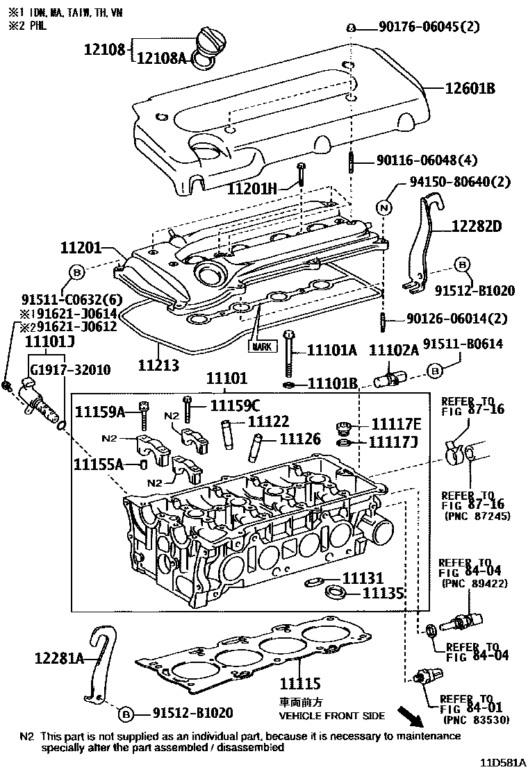 Toyota CAMRY Cylinder Head EPC diagram — 11D581A
