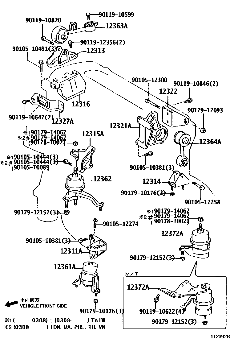 Toyota CAMRY Engine Mounting EPC diagram — 112392B
