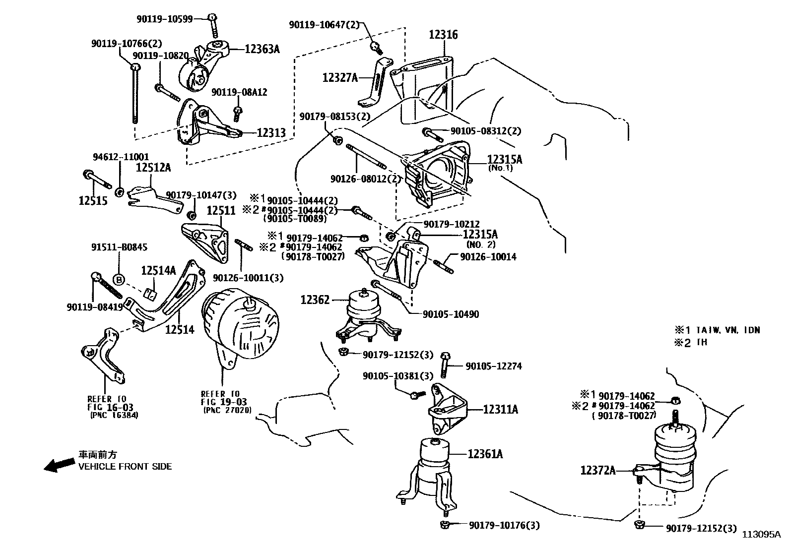 Toyota CAMRY Engine Mounting EPC diagram — 113095A