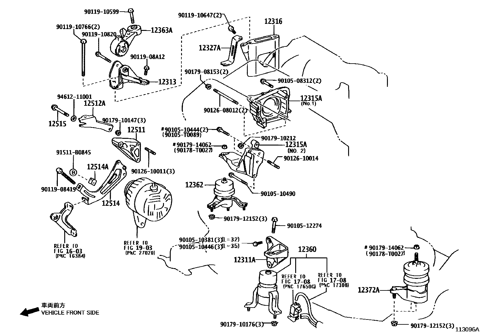 Toyota CAMRY Engine Mounting EPC diagram — 113096A