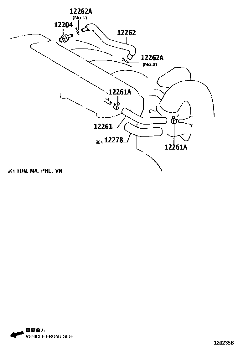 Toyota CAMRY Ventilation Hose EPC diagram — 120235B