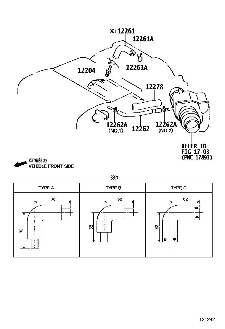 Toyota CAMRY Ventilation Hose EPC diagram — 121242