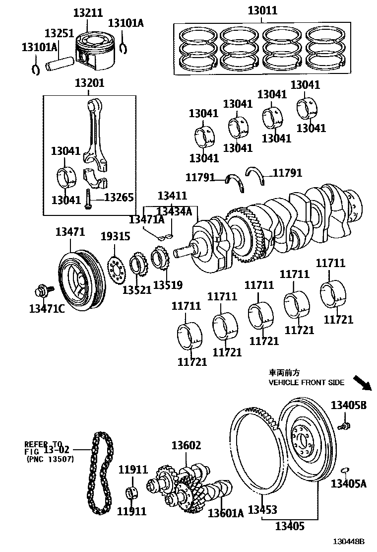 Toyota CAMRY Crankshaft & Piston EPC diagram — 130448B