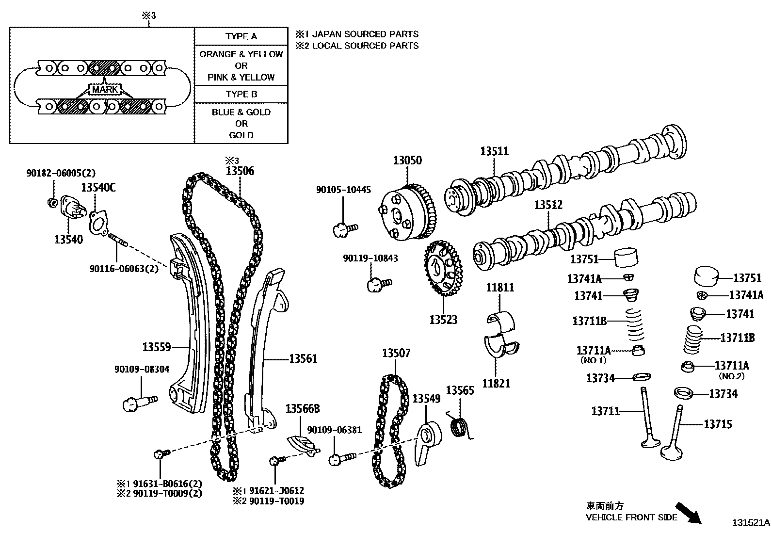 Toyota CAMRY Camshaft & Valve EPC diagram — 131521A
