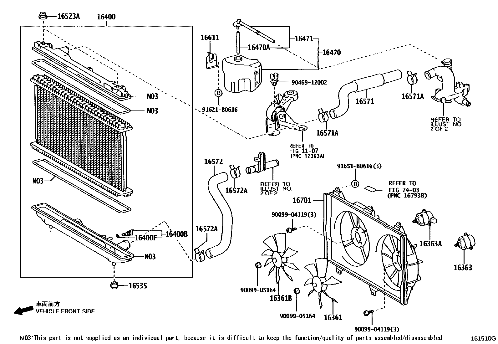 Toyota CAMRY RADIATOR & WATER OUTLET EPC diagram — 161510G