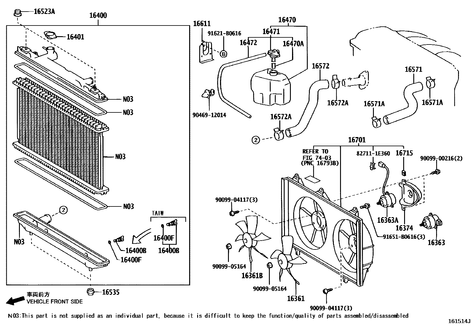 Toyota CAMRY RADIATOR & WATER OUTLET EPC diagram — 161514J