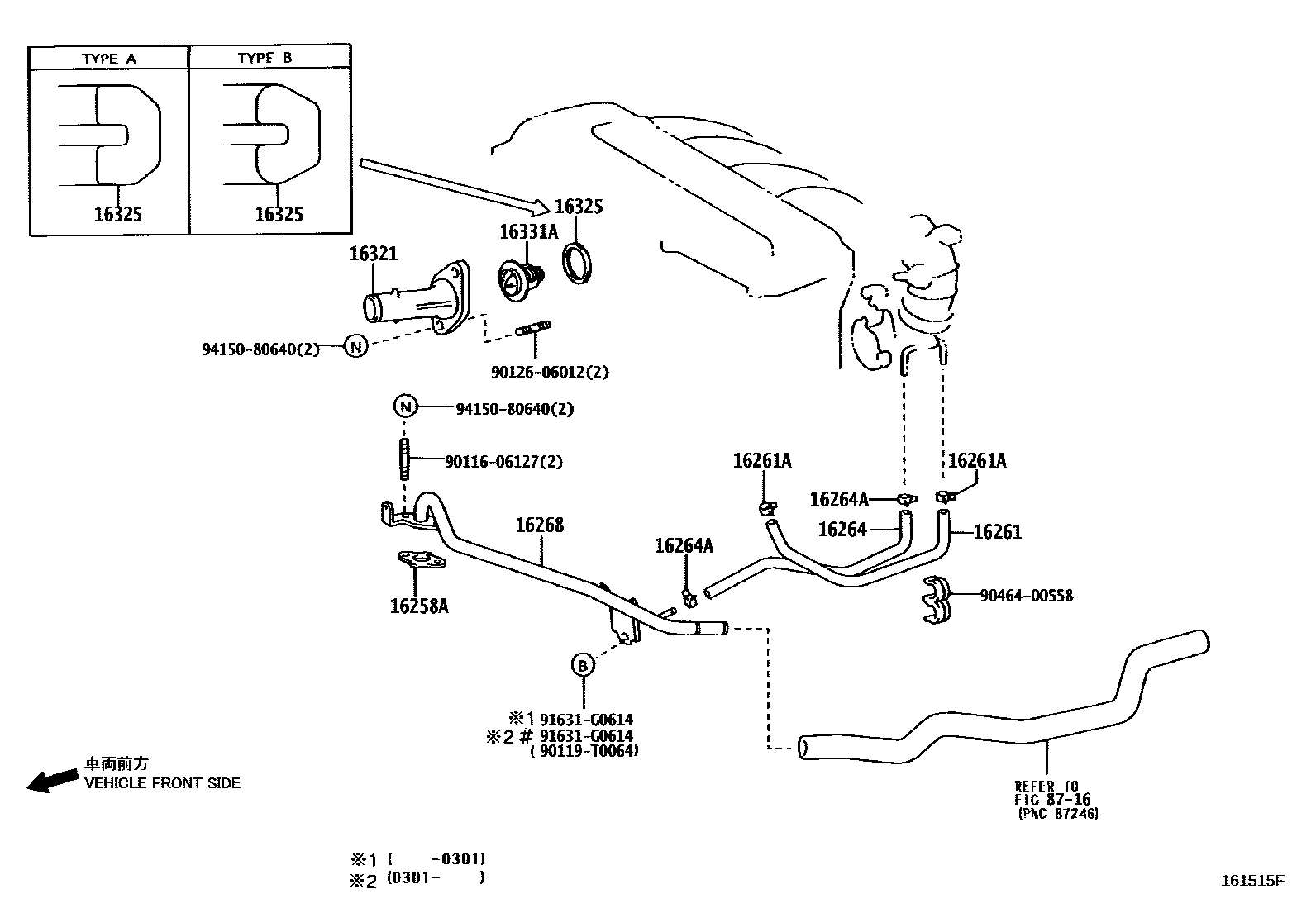 Toyota CAMRY RADIATOR & WATER OUTLET EPC diagram — 161515F