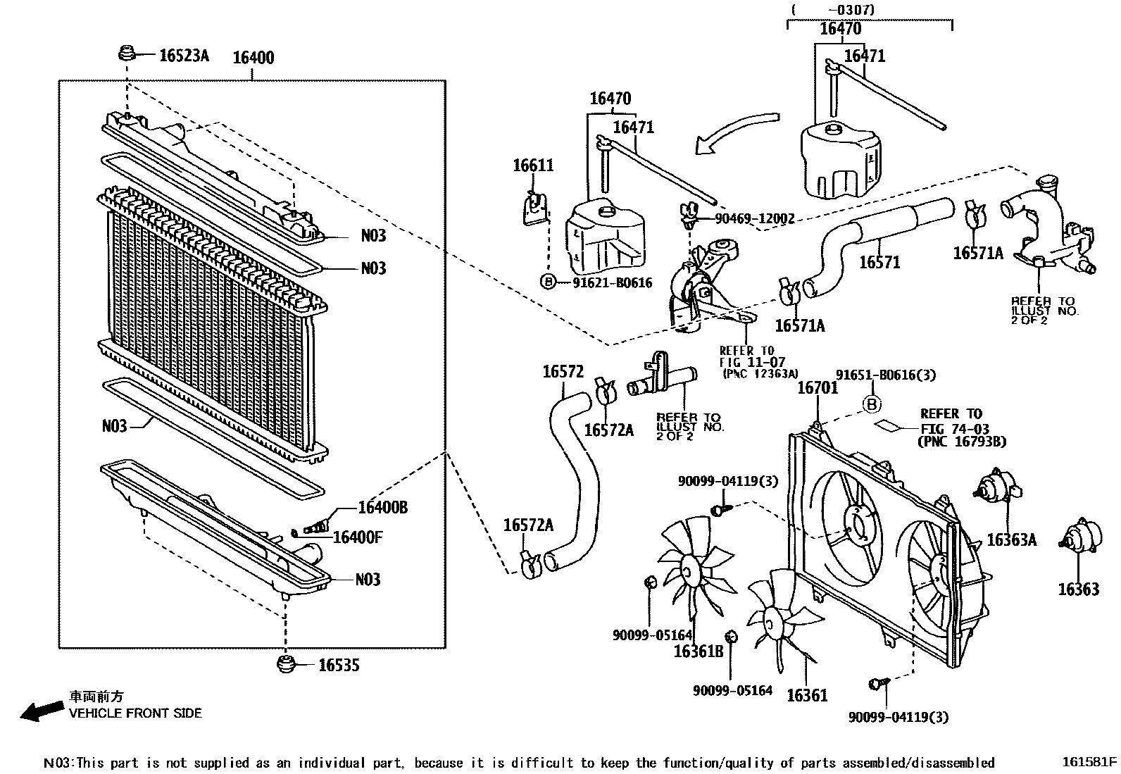 Toyota CAMRY RADIATOR & WATER OUTLET EPC diagram — 161581F