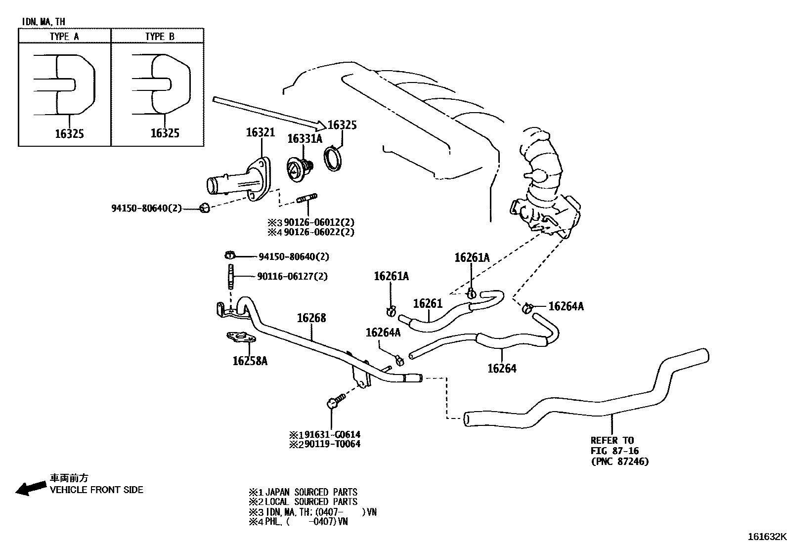 Toyota CAMRY RADIATOR & WATER OUTLET EPC diagram — 161632K