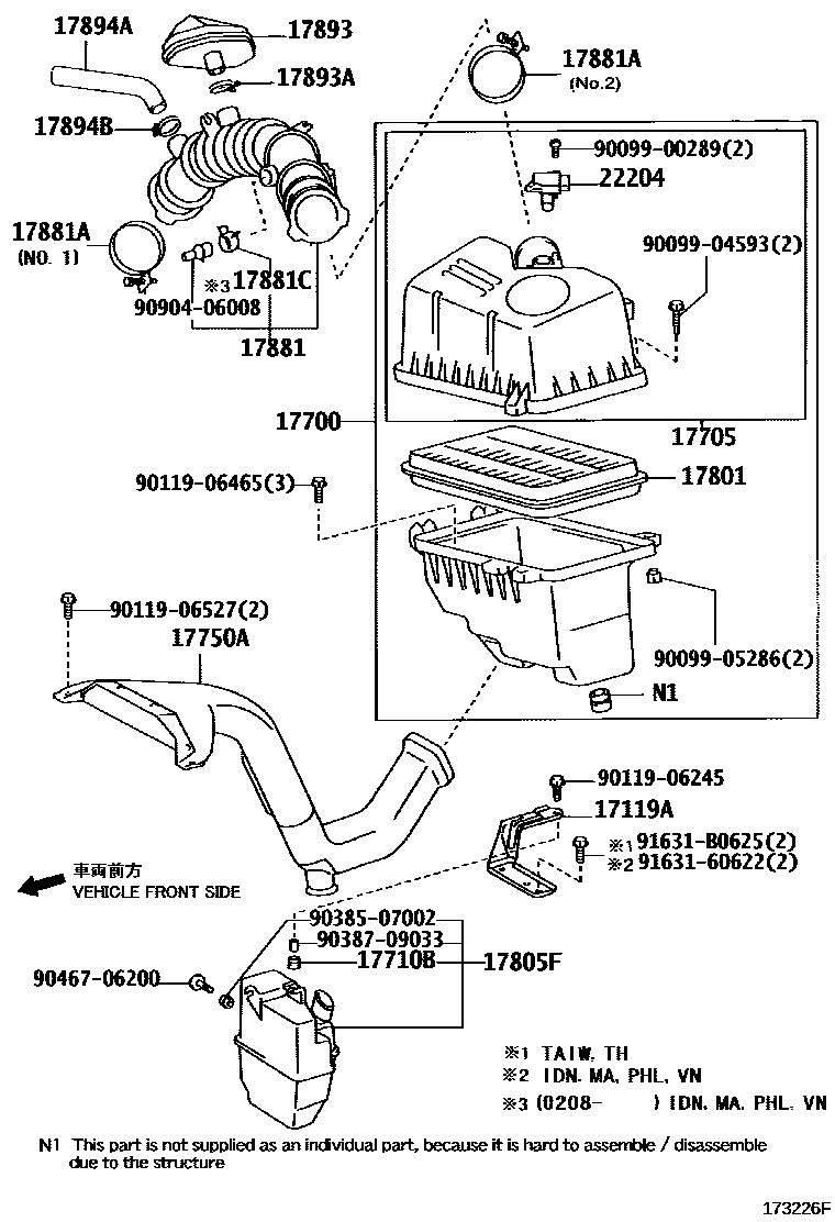 Toyota CAMRY Air Cleaner EPC diagram — 173226F