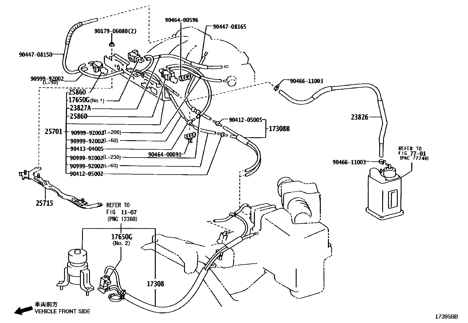 Toyota CAMRY vacuum tube EPC diagram — 173958B