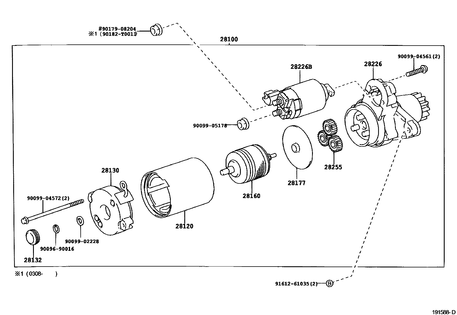 Toyota CAMRY 起动机 EPC diagram — 191588D