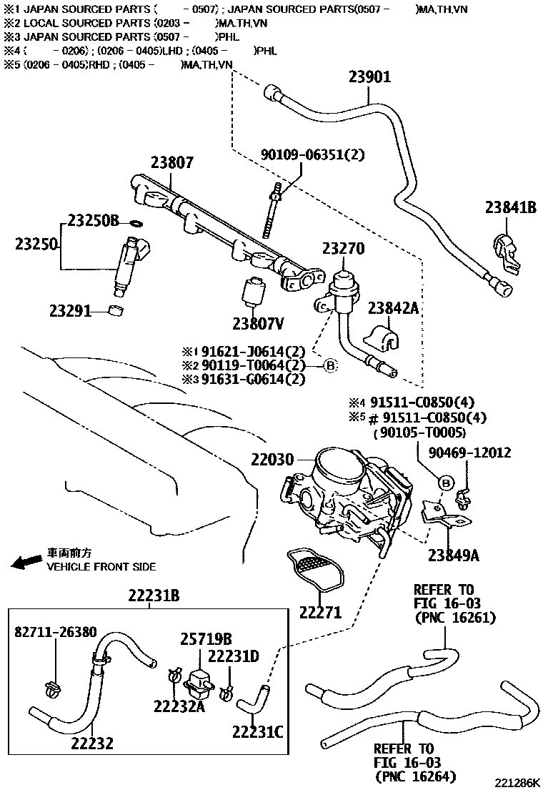 Toyota CAMRY 燃油喷射系统 EPC diagram — 221286K