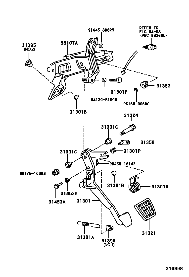 Toyota CAMRY 离合器踏板和挠性软管 EPC diagram — 310998