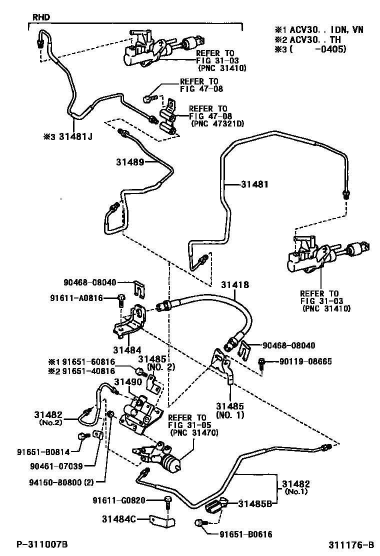 Toyota CAMRY 离合器踏板和挠性软管 EPC diagram — 311176B