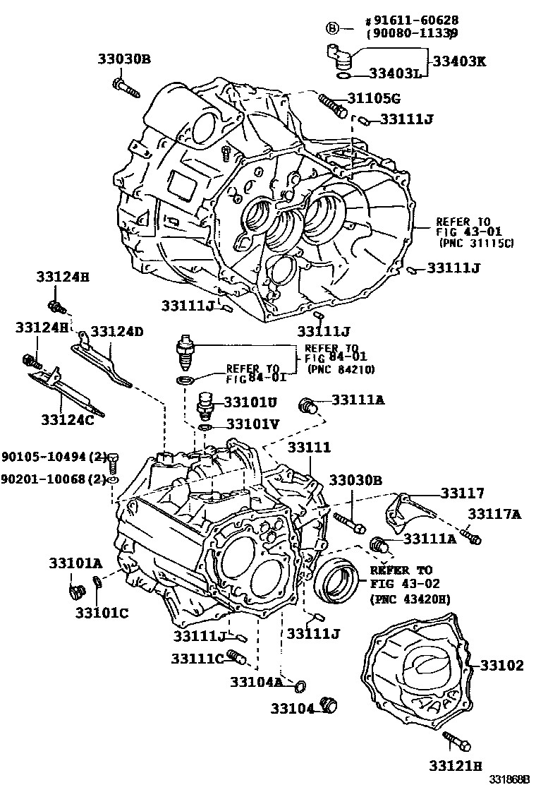 Toyota CAMRY 离合器壳和变速器壳(MTM) EPC diagram — 331868B